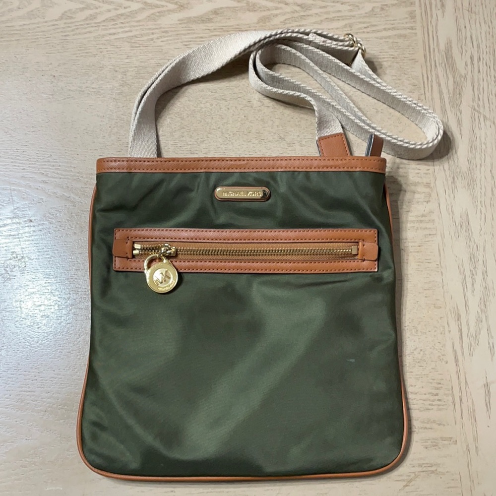 Michael Kors Kempton Olive Green Nylon Crossbody